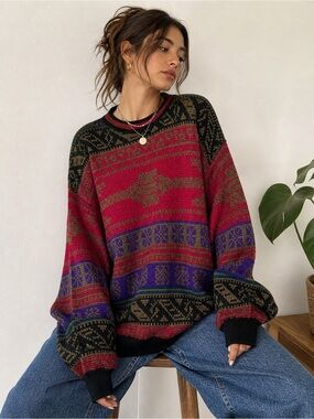 Vintage Botany 500 Southwestern Aztec Knit Sweater | Size Large